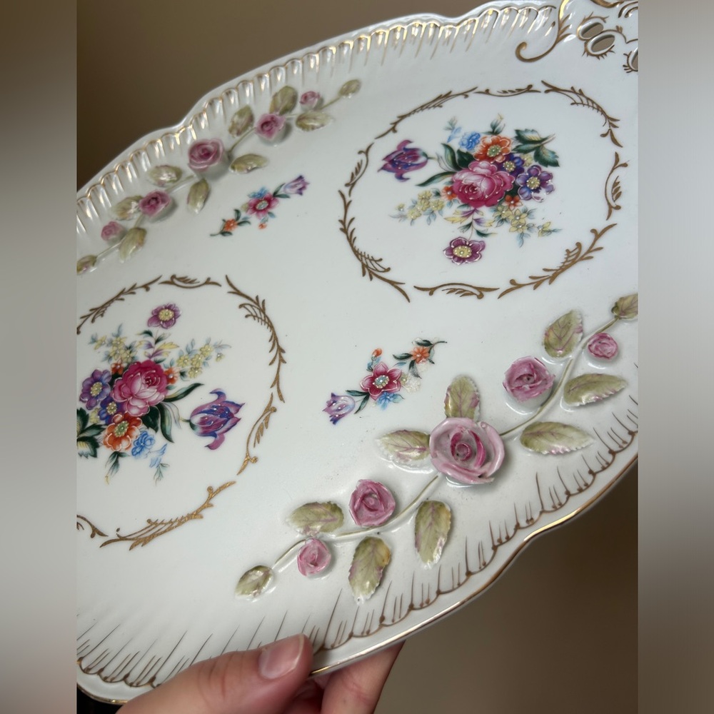 Vintage Large 16” Hand Painted Porcelain Ceramic Perfume Tray Made in Germany - Picture 2 of 13